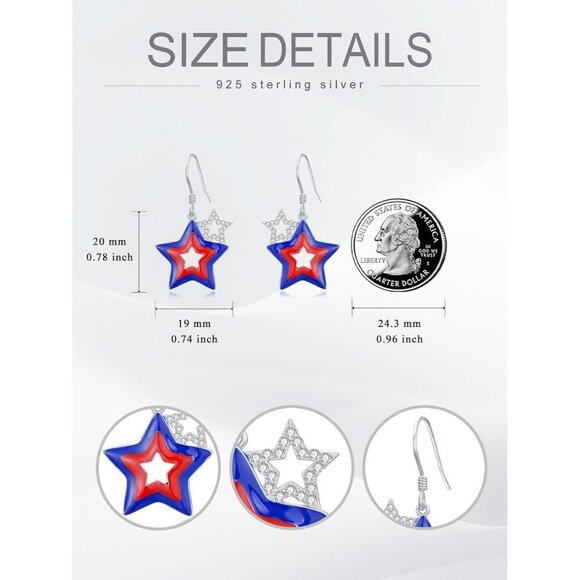 925 Sterling American Flag Independence Day Dangle Earring for Women - Picture 4 of 6